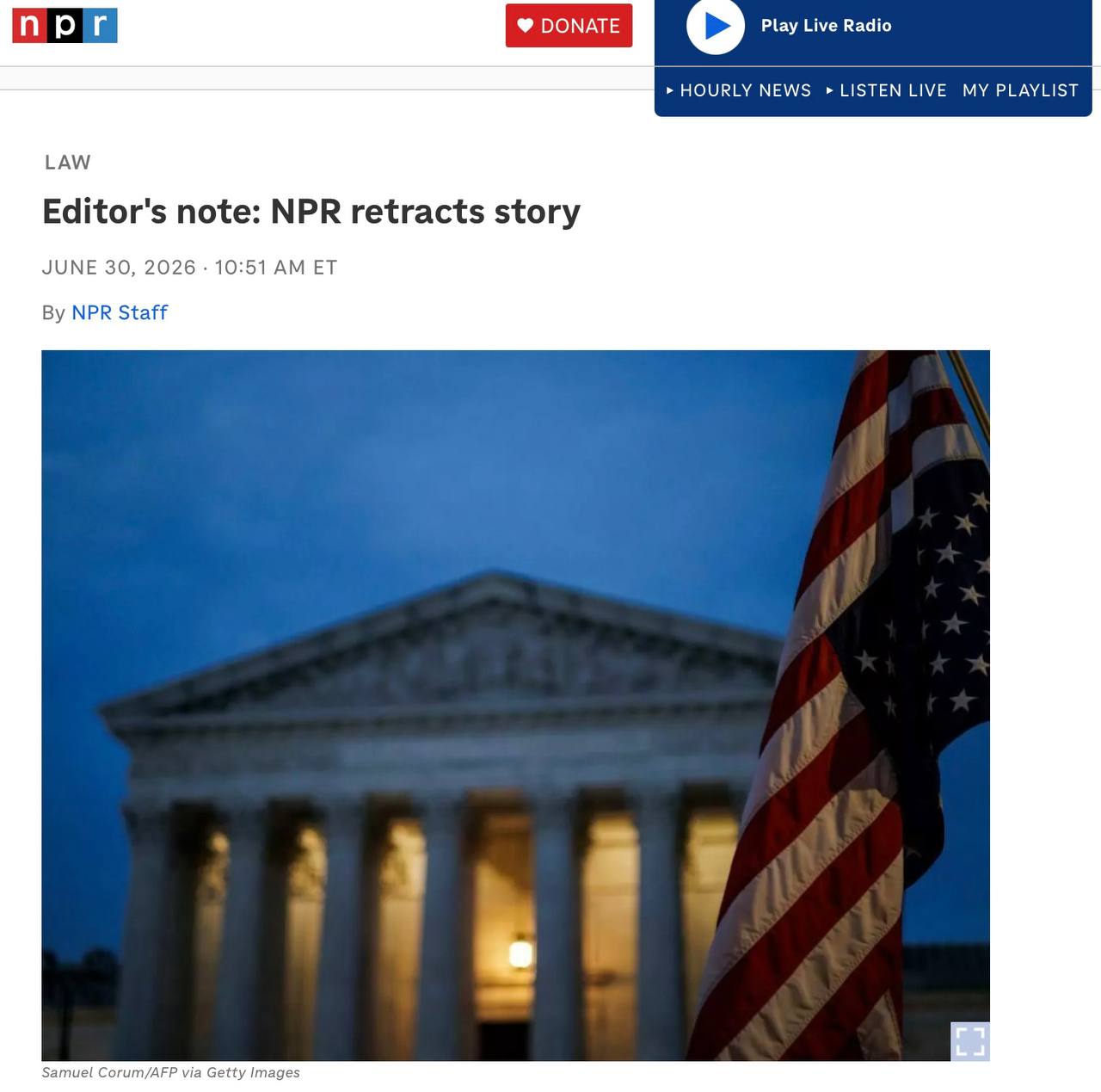 [Photo] NPR: Earlier today we erroneously published a story saying that Supreme Court Justice  [...]