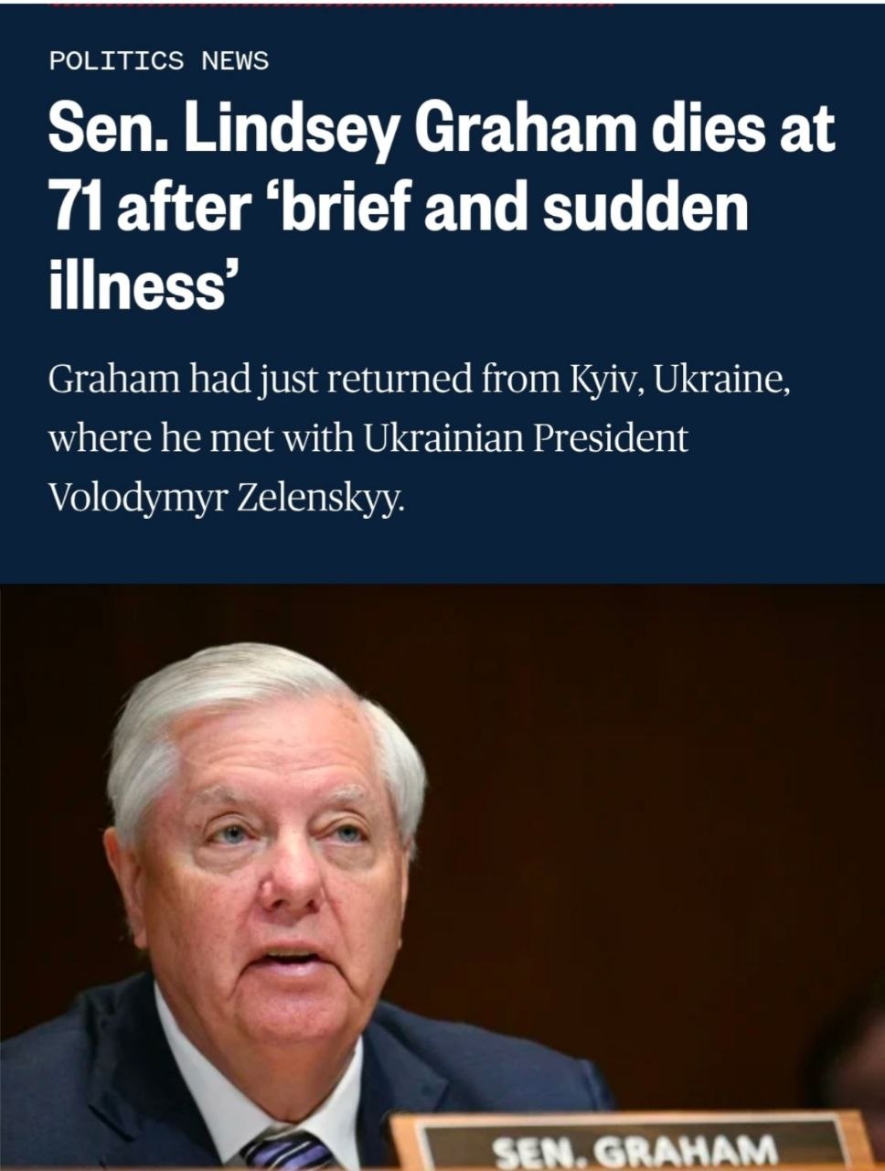 [Photo] Lindsey Graham dead at 71 following a brief illnessLink