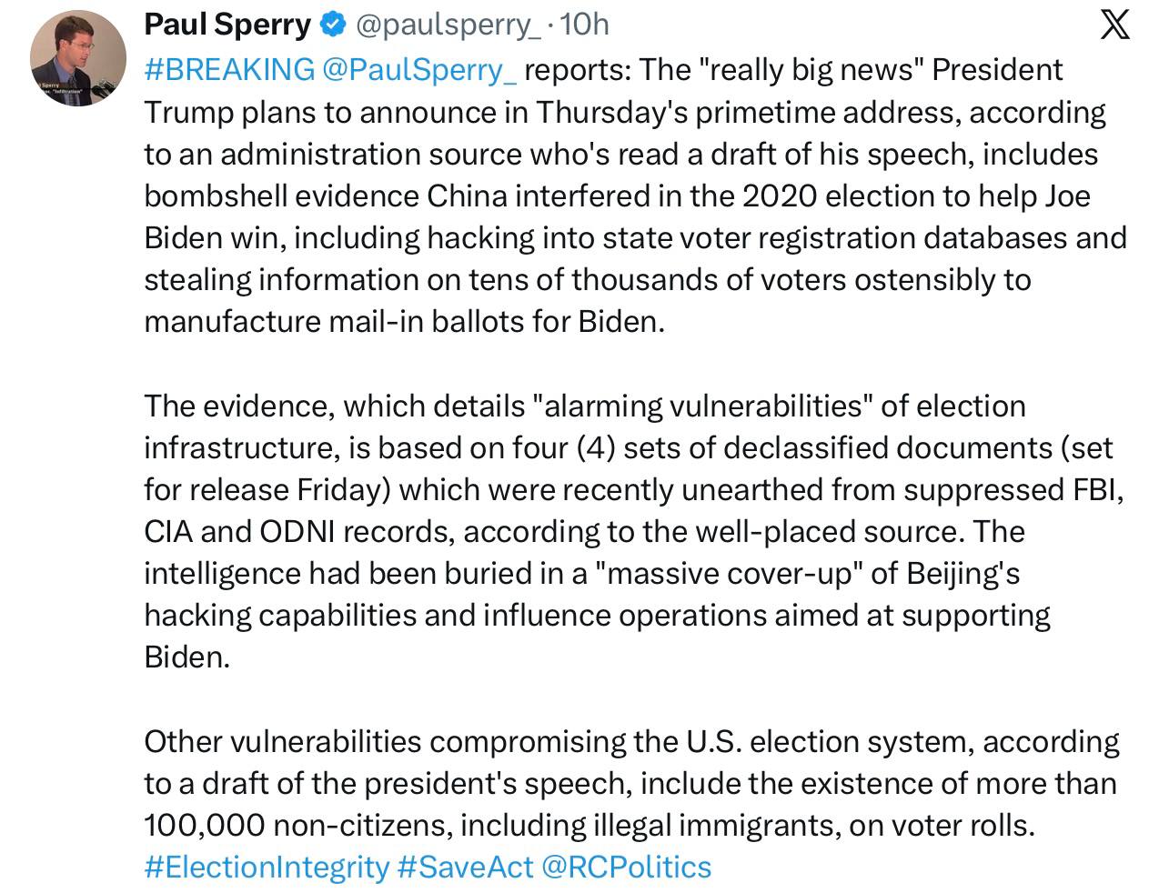 [Photo] According to investigative reporter Paul Sperry:President Trump is dropping a massive  [...]