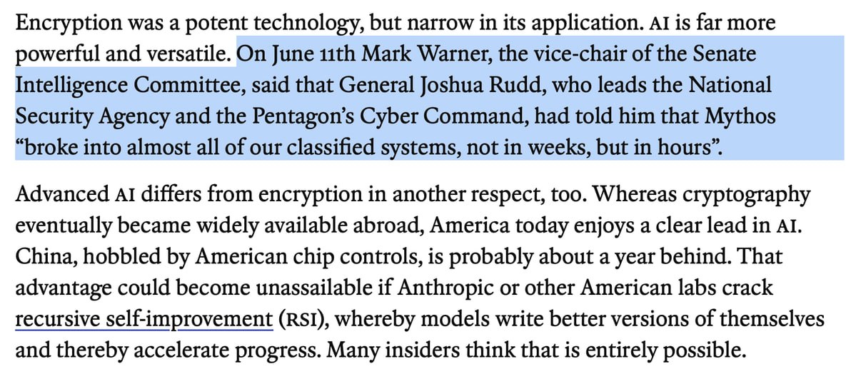 [Photo] NEW - NSA says Anthropic's Claude Mythos AI broke into almost "all of their  [...]