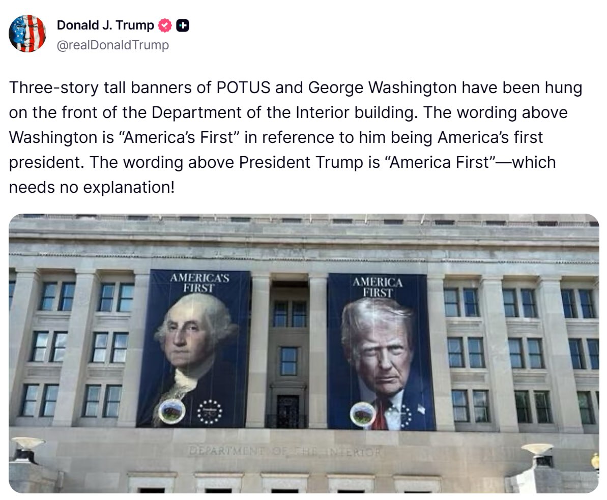 [Photo] JUST IN - Trump posts about banners that have been hung on front of Dept of Interior b [...]