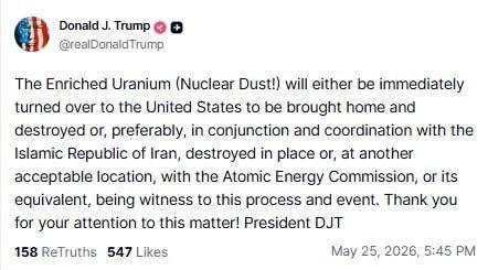 [Photo] 🇺🇸🇮🇷Trump stated that Iran should either give its enriched uranium to the US, or destr [...]
