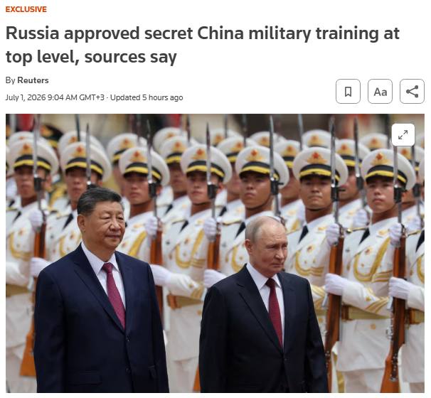 [Photo] 🇷🇺🇨🇳⚡️ — NEW: Russia approved secret China military training at top level, Reuters re [...]
