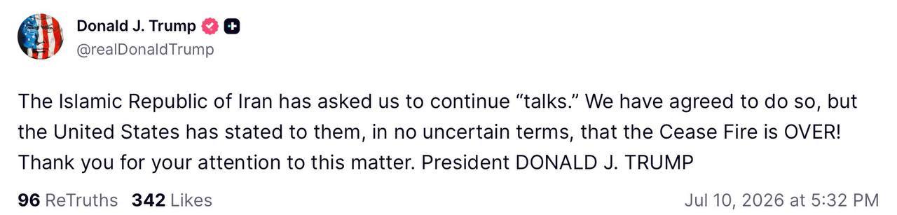 [Photo] 🇺🇸🇮🇷⚡️ — Trump via Truth Social:The Islamic Republic of Iran has asked us to continue [...]